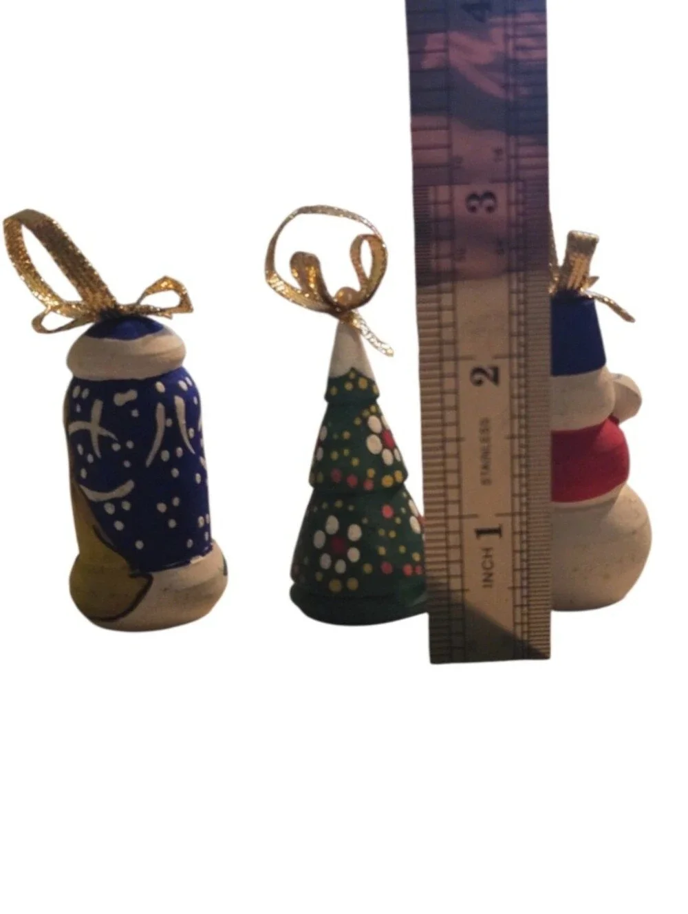 trio traditional Russian folk art handcrafted wooden small ornaments 2.75